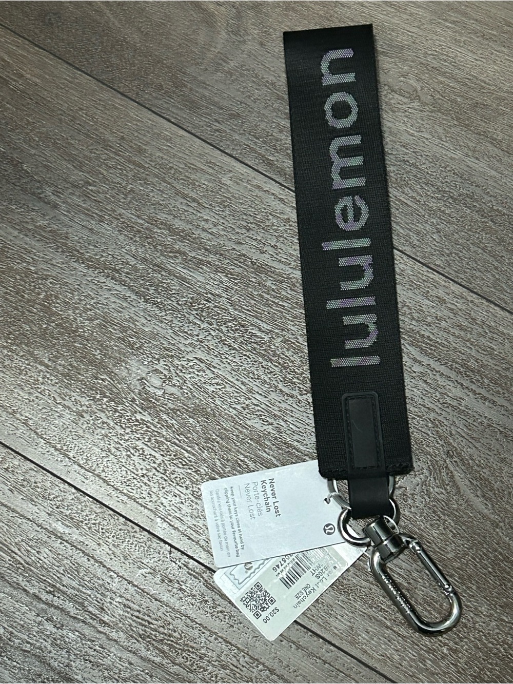 lululemon athletica Black Key & Card Lanyard with Silver Hardware